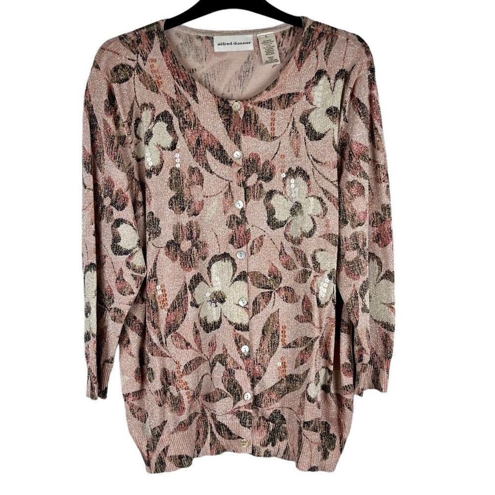 Alfred Dunner Glitter Sequin Floral Cardigan Large